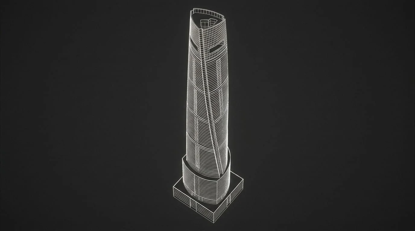 Wireframe pass — geometry blocked in, no materials.